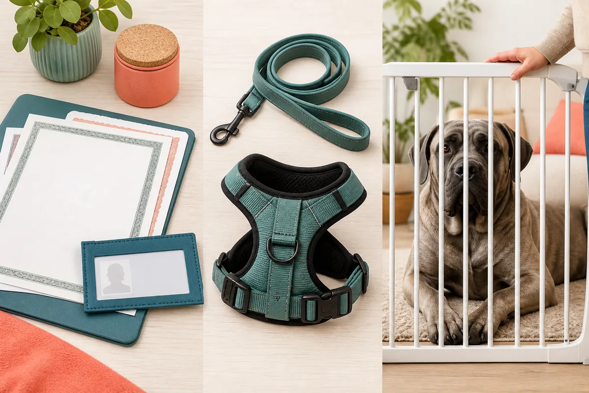 Repères visuels pour vérifier les papiers, le matériel et la sécurité d’un grand chien